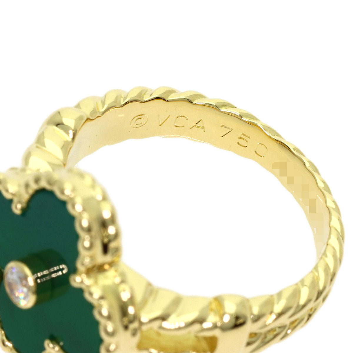 Van Cleef & Arpels Vintage Alhambra Chalcedony Diamond Ring K18 Yellow Gold Ladies [Used]