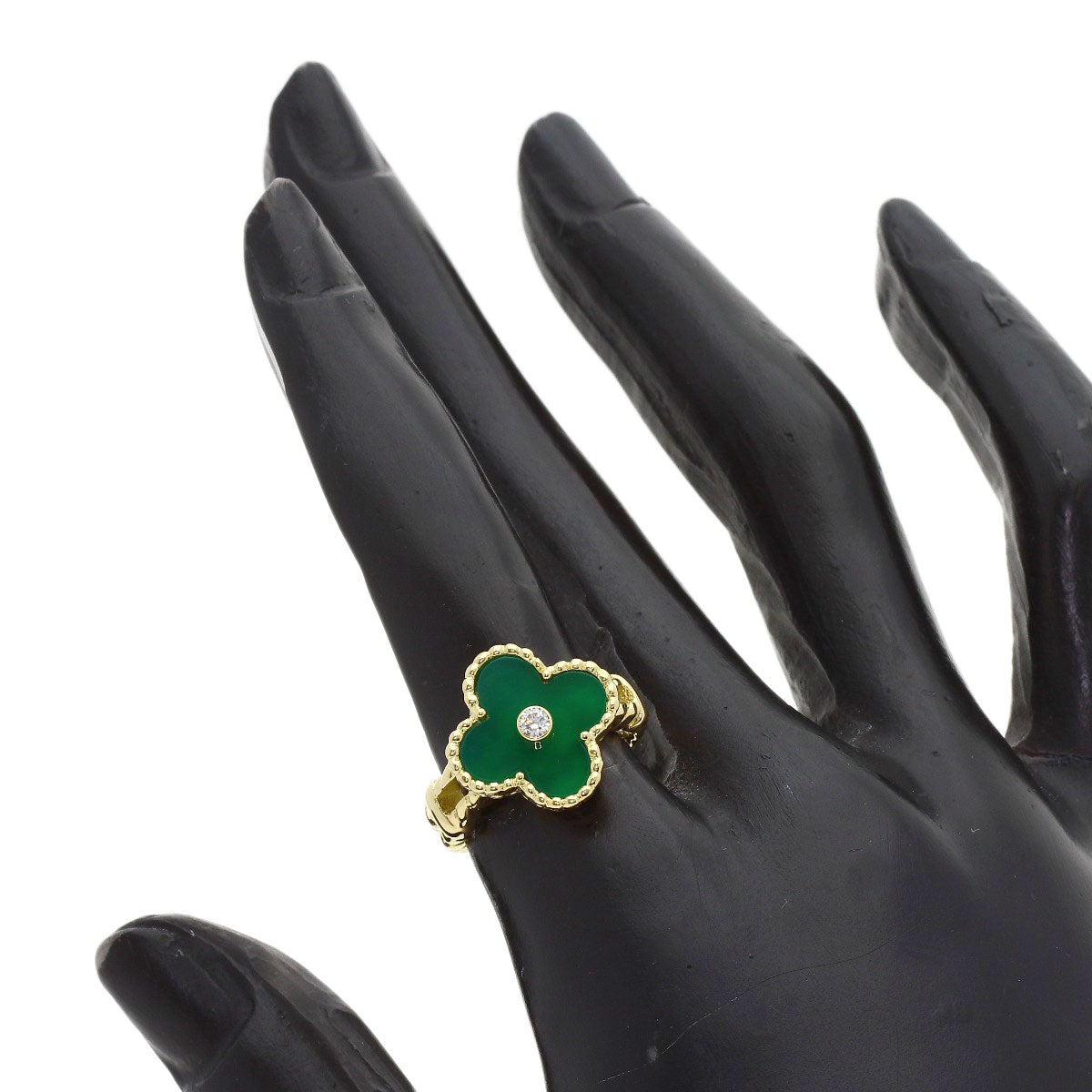 Van Cleef & Arpels Vintage Alhambra Chalcedony Diamond Ring K18 Yellow Gold Ladies [Used]