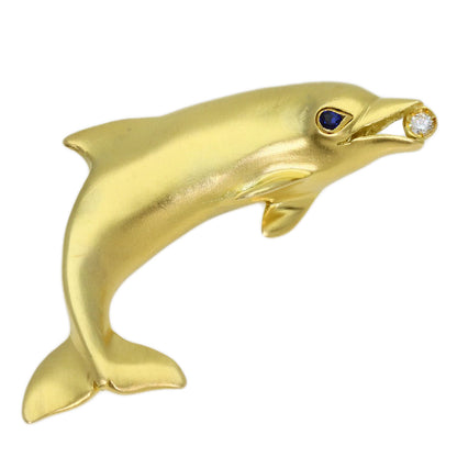 TIFFANY&Co. Dolphin Diamond Sapphire Brooch K18 Yellow Gold Ladies [Used]
