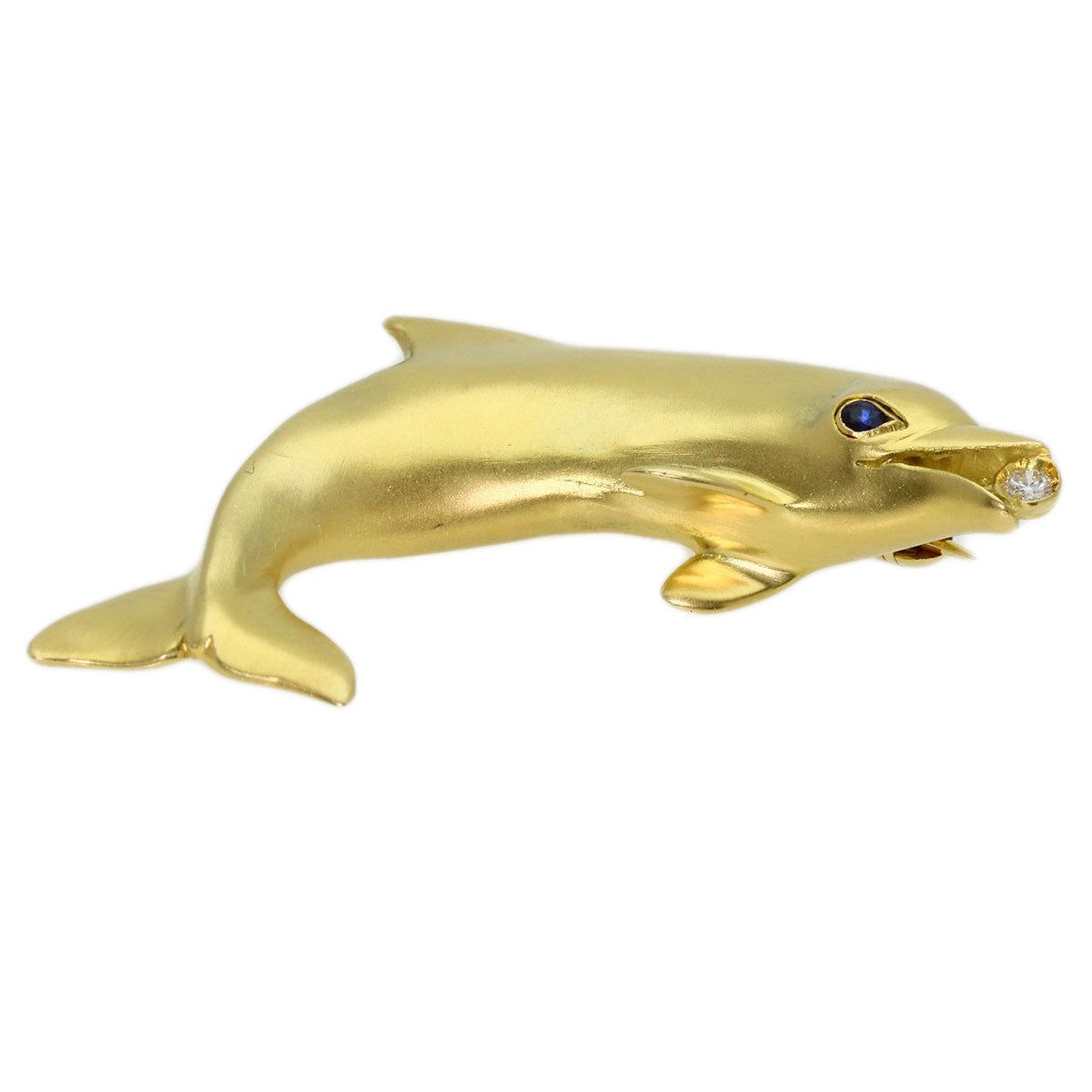 TIFFANY&Co. Dolphin Diamond Sapphire Brooch K18 Yellow Gold Ladies [Used]