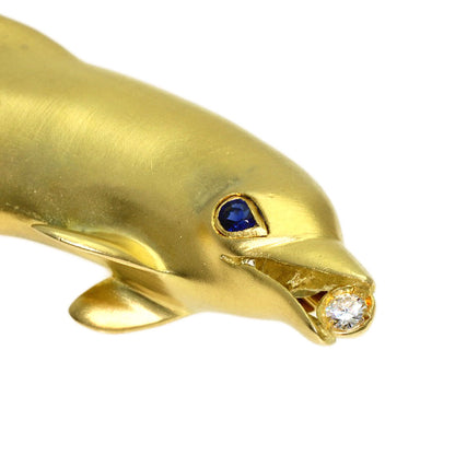 TIFFANY&Co. Dolphin Diamond Sapphire Brooch K18 Yellow Gold Ladies [Used]