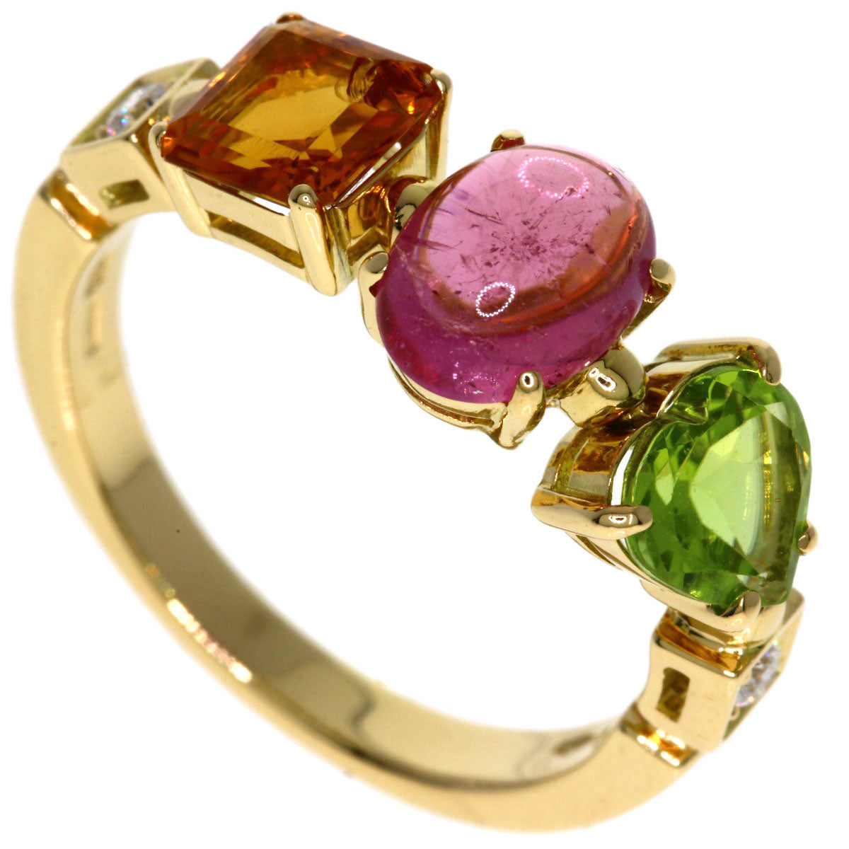 BVLGARI Allegra Diamond Pink Tourmaline Citrin Peridot Ring K18 Yellow Gold Ladies [Used]