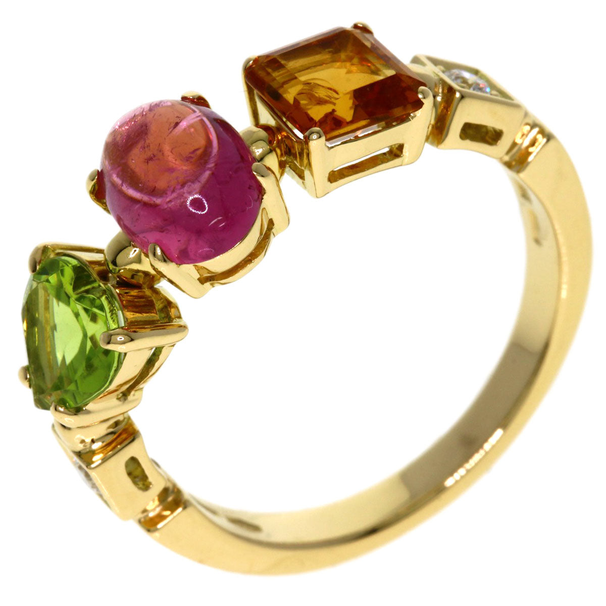BVLGARI Allegra Diamond Pink Tourmaline Citrin Peridot Ring K18 Yellow Gold Ladies [Used]