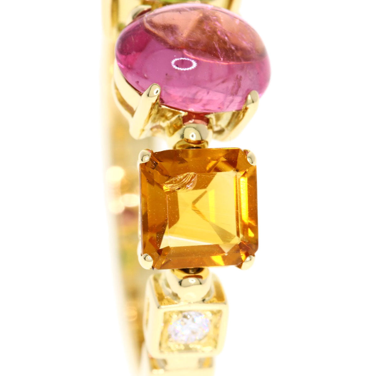 BVLGARI Allegra Diamond Pink Tourmaline Citrin Peridot Ring K18 Yellow Gold Ladies [Used]