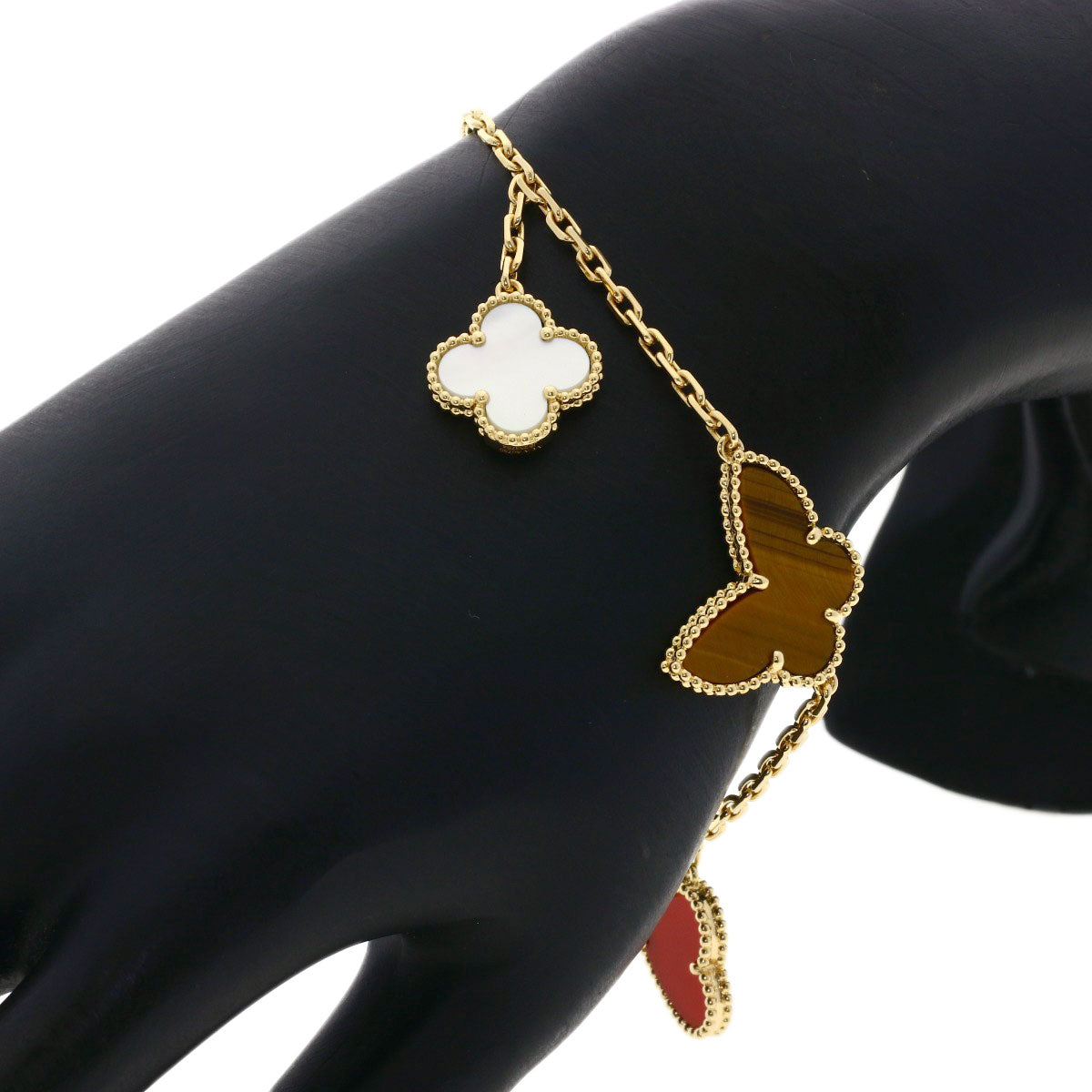 Van Cleef & Arpels Lucky Alhambra 4 Motif Shell Bracelet K18 Yellow Gold Ladies [Used]