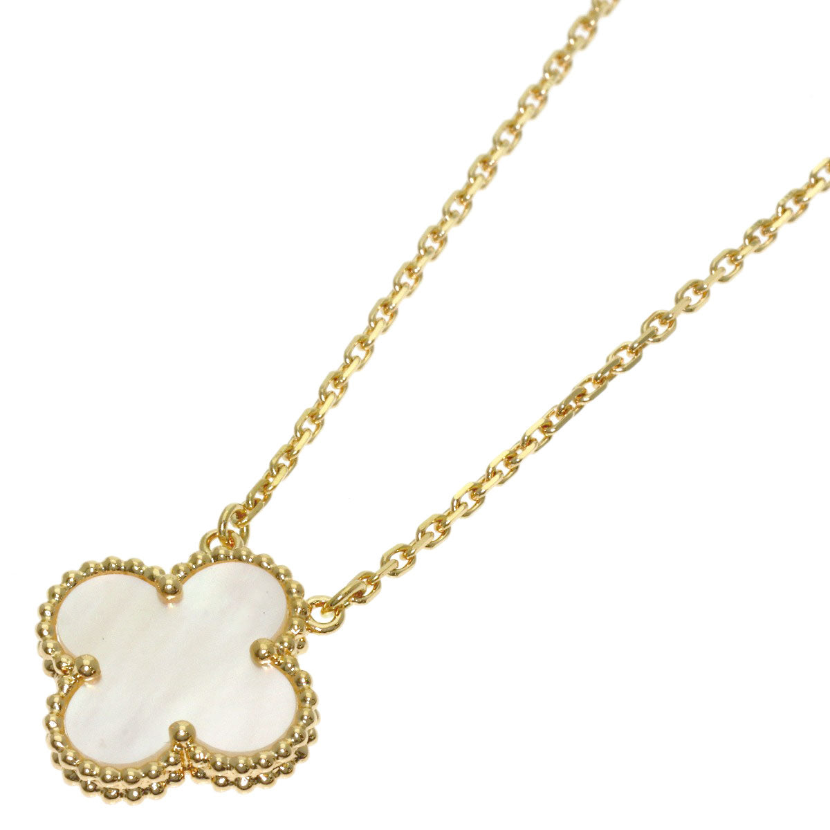 Van Cleef & Arpels Vintage Alhambra white shell Necklace K18 Yellow Gold Ladies [Used]