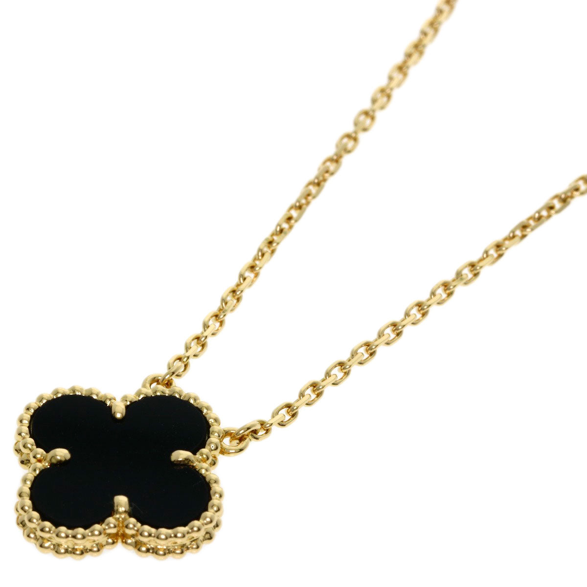 Van Cleef & Arpels Vintage Alhambra Onyx Necklace K18 Yellow Gold Ladies [Used]