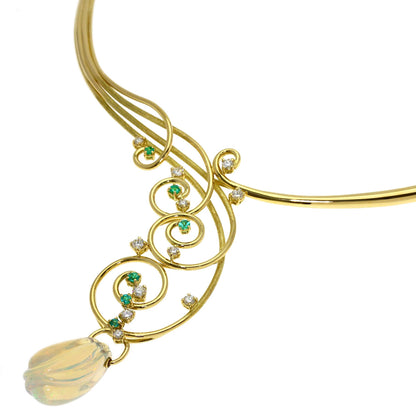 TASAKI Water Opal Tourmaline Diamond Necklace K18 Yellow Gold Ladies [Used]