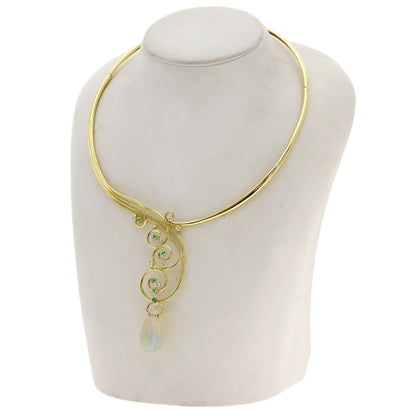 TASAKI Water Opal Tourmaline Diamond Necklace K18 Yellow Gold Ladies [Used]