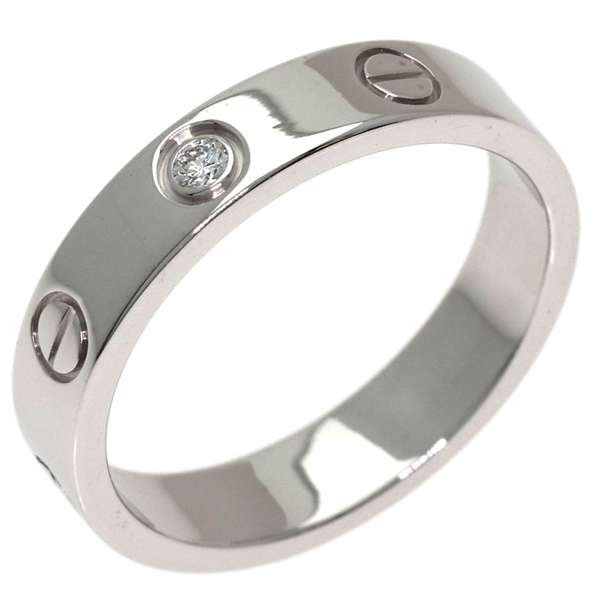 CARTIER mini love ring 1P Diamond #51 Ring K18 White Gold Ladies [Used]