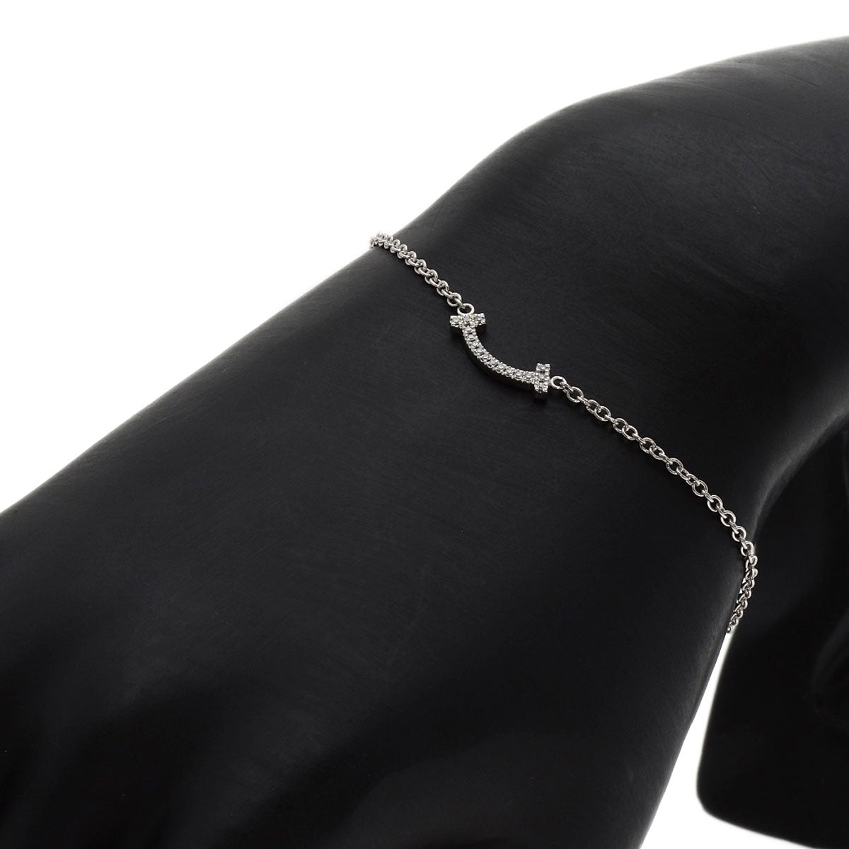 TIFFANY&Co. T Smile Mini Diamond Bracelet K18 White Gold Ladies [Used]
