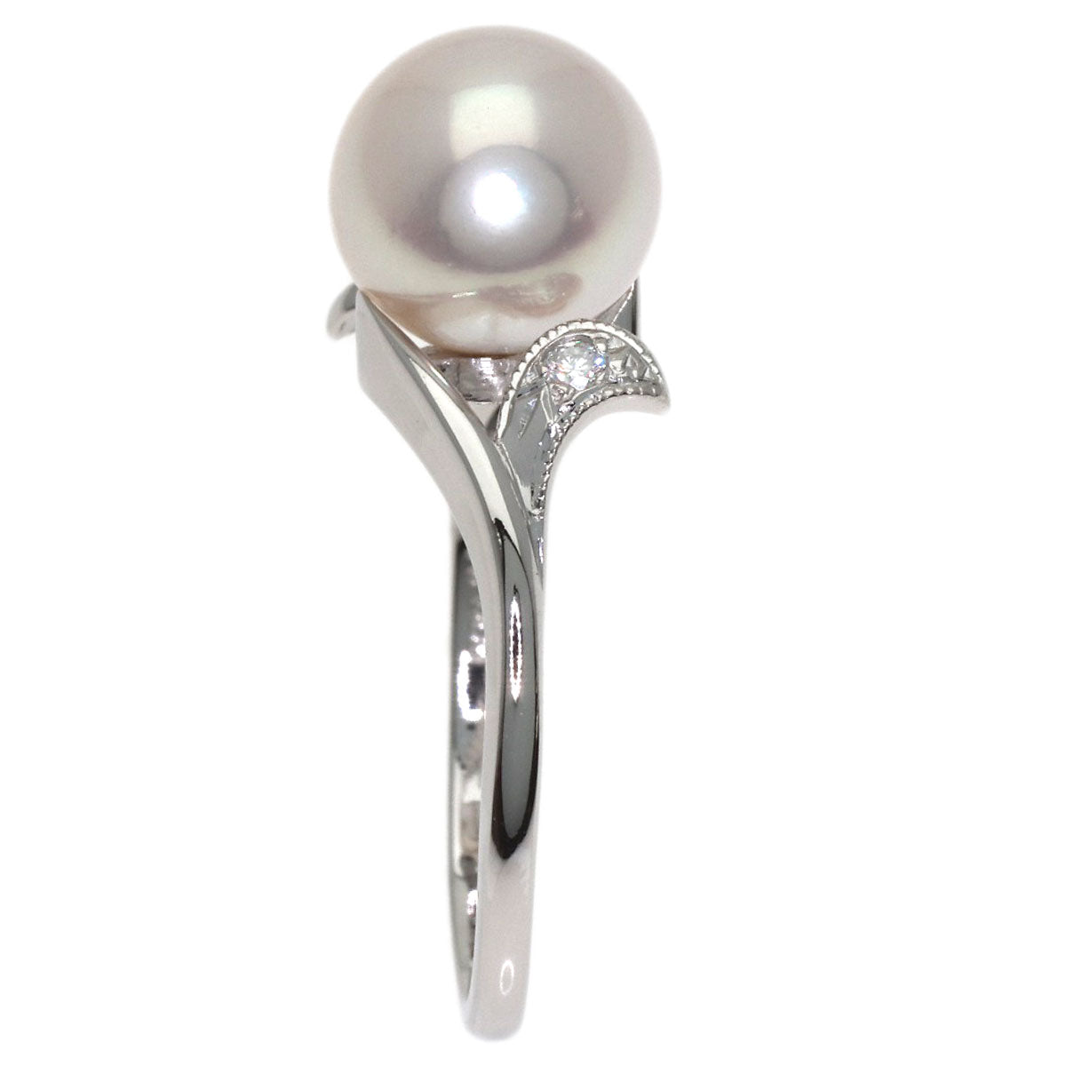 MIKIMOTO Leaf Pearl Pearl Diamond Ring Platinum PT900 Ladies [Used]