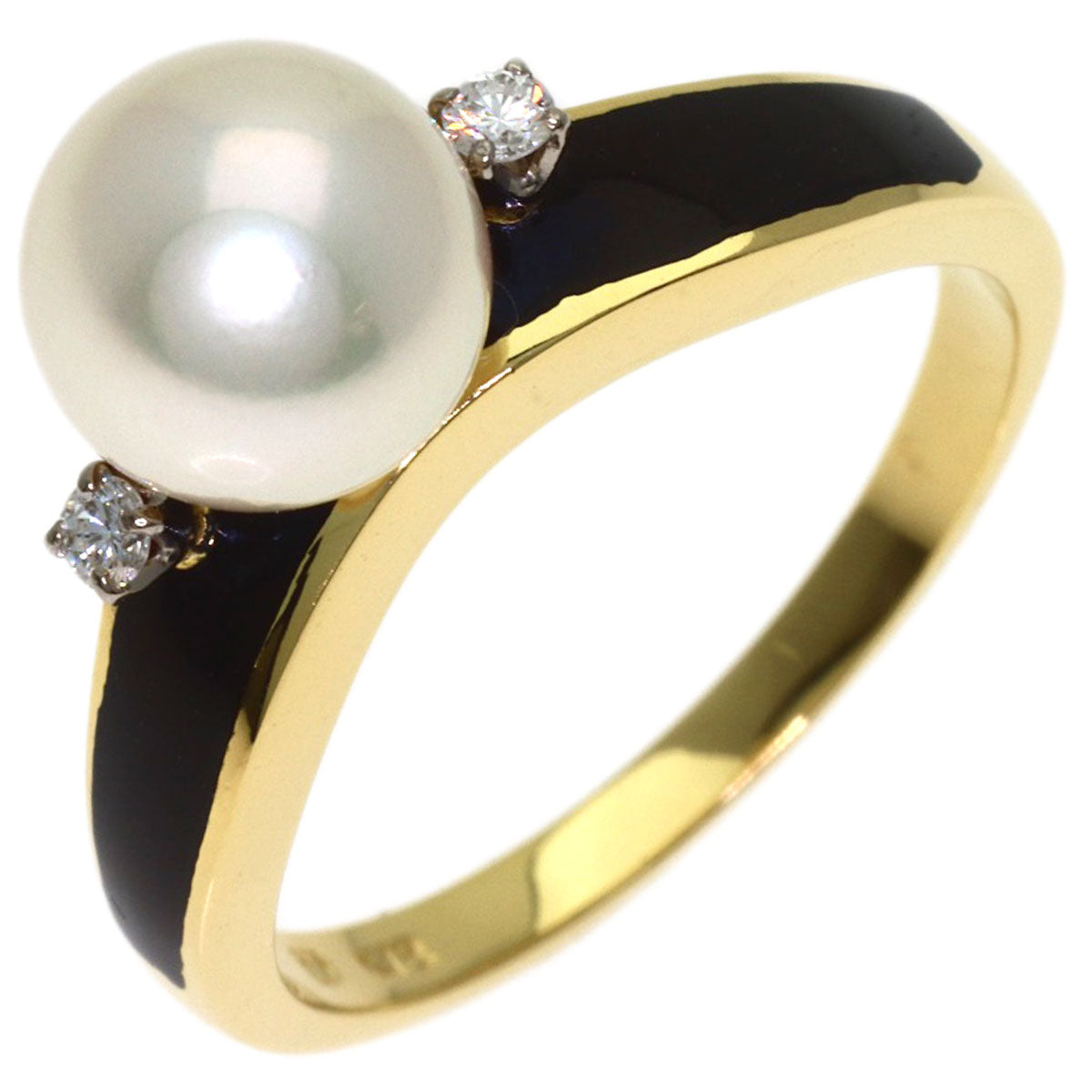MIKIMOTO Pearl Pearl 2P Diamond Ring K18 Yellow Gold Ladies [Used]