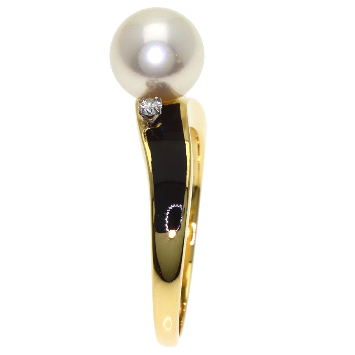 MIKIMOTO Pearl Pearl 2P Diamond Ring K18 Yellow Gold Ladies [Used]