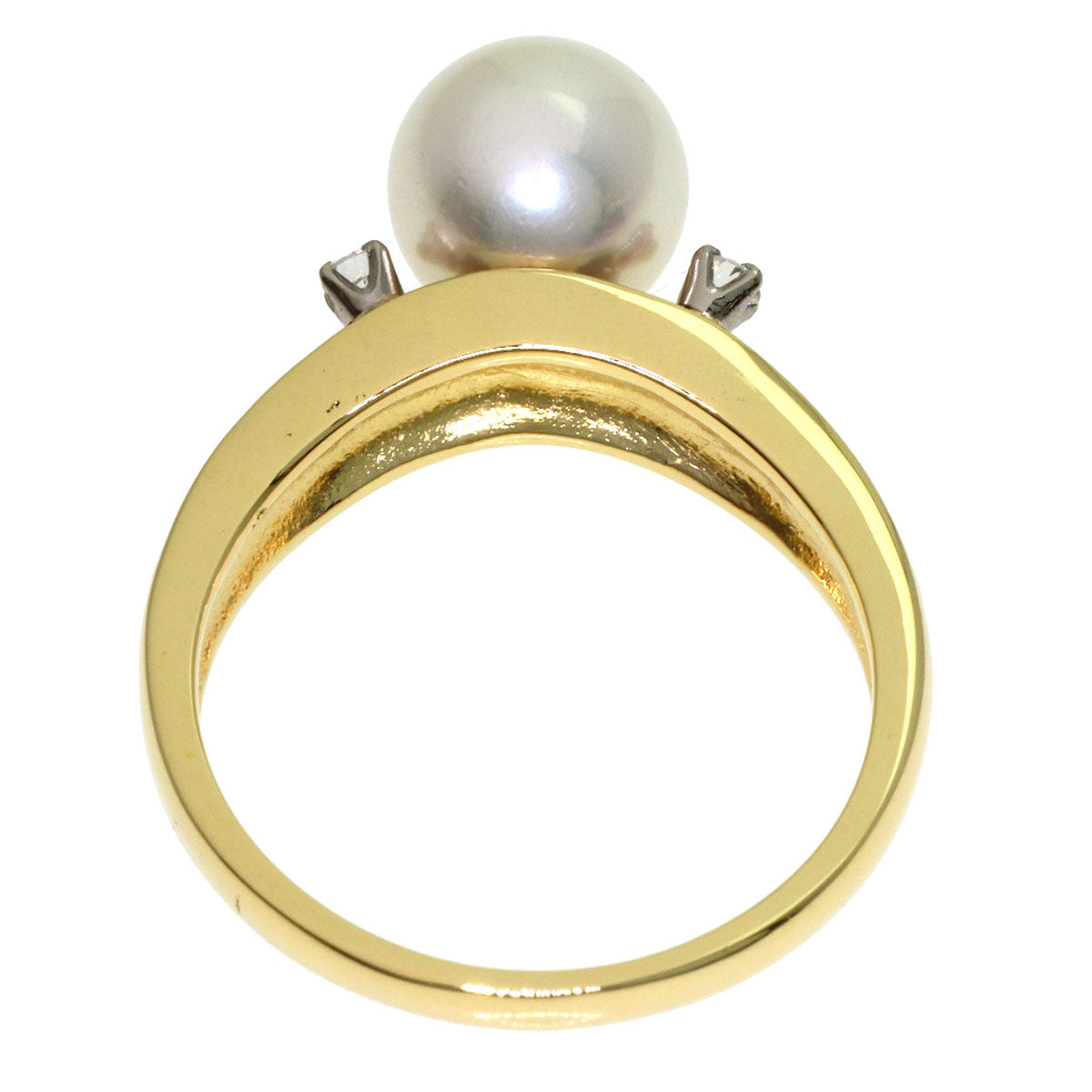 MIKIMOTO Pearl Pearl 2P Diamond Ring K18 Yellow Gold Ladies [Used]