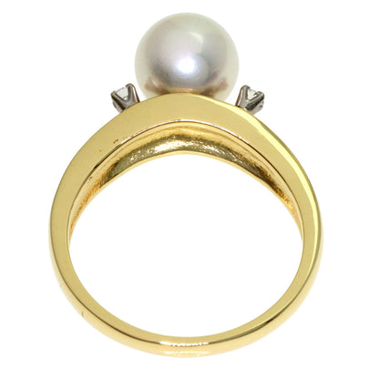 MIKIMOTO Pearl Pearl 2P Diamond Ring K18 Yellow Gold Ladies [Used]