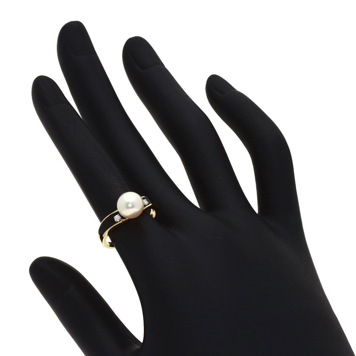 MIKIMOTO Pearl Pearl 2P Diamond Ring K18 Yellow Gold Ladies [Used]