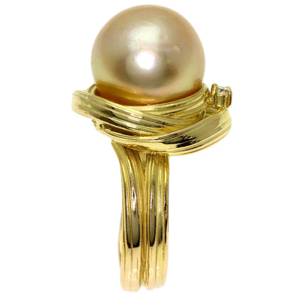 TASAKI Golden Pearl Pearl Diamond Ring K18 Yellow Gold Ladies [Used]