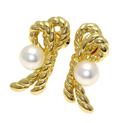 MIKIMOTO Twisted Rope Pearl Pearl Earring K18 Yellow Gold Ladies [Used]