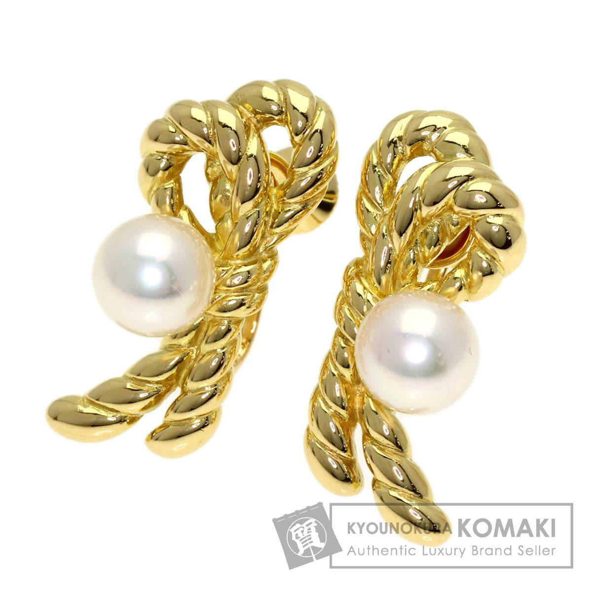 MIKIMOTO Twisted Rope Pearl Pearl Earring K18 Yellow Gold Ladies [Used]