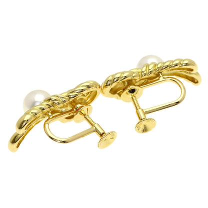 MIKIMOTO Twisted Rope Pearl Pearl Earring K18 Yellow Gold Ladies [Used]