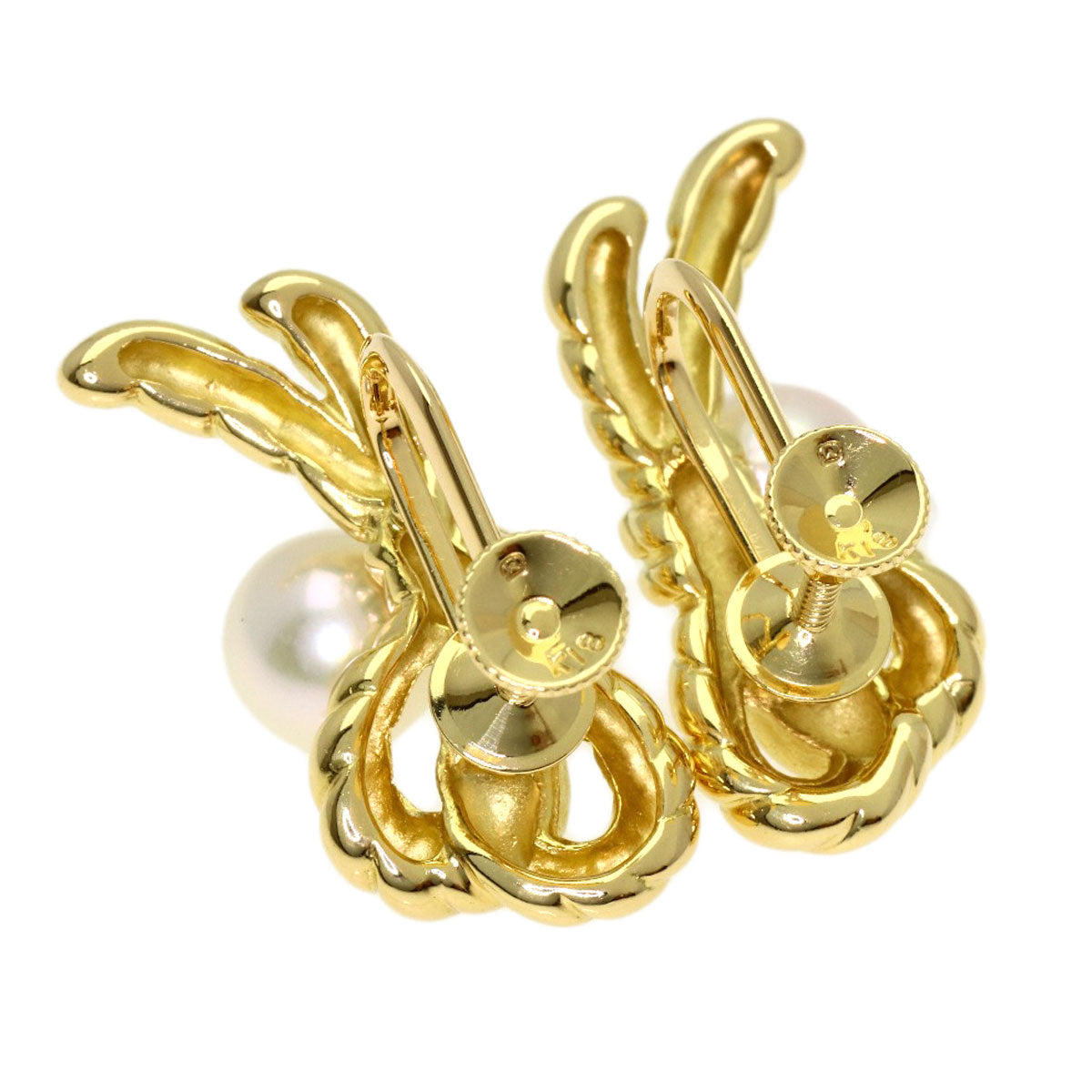 MIKIMOTO Twisted Rope Pearl Pearl Earring K18 Yellow Gold Ladies [Used]