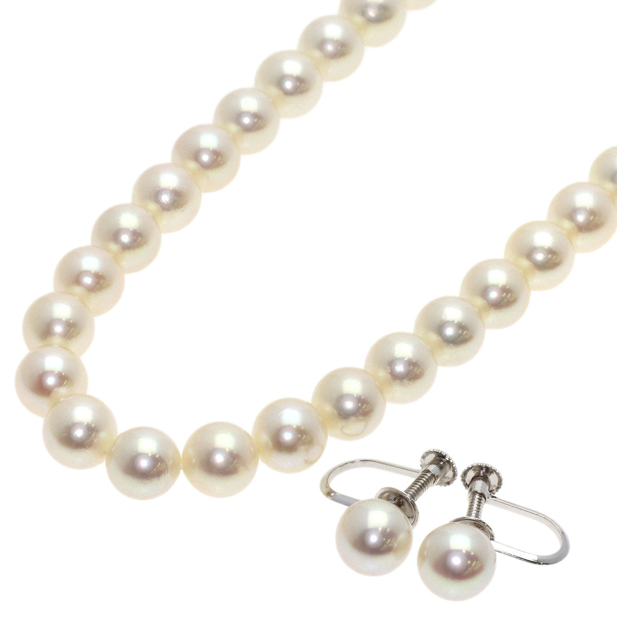 TASAKI Pearl Pearl Earring 2-piece set Necklace Silver Ladies [Used]