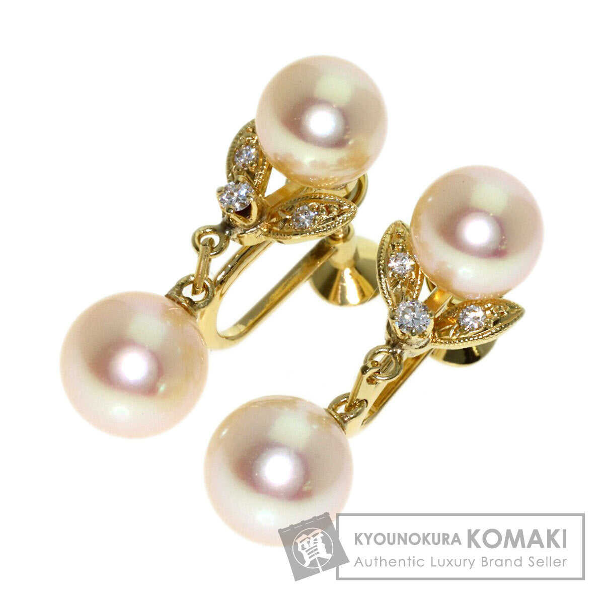 MIKIMOTO Pearl Pearl Diamond Earring K14 Yellow Gold Ladies [Used]