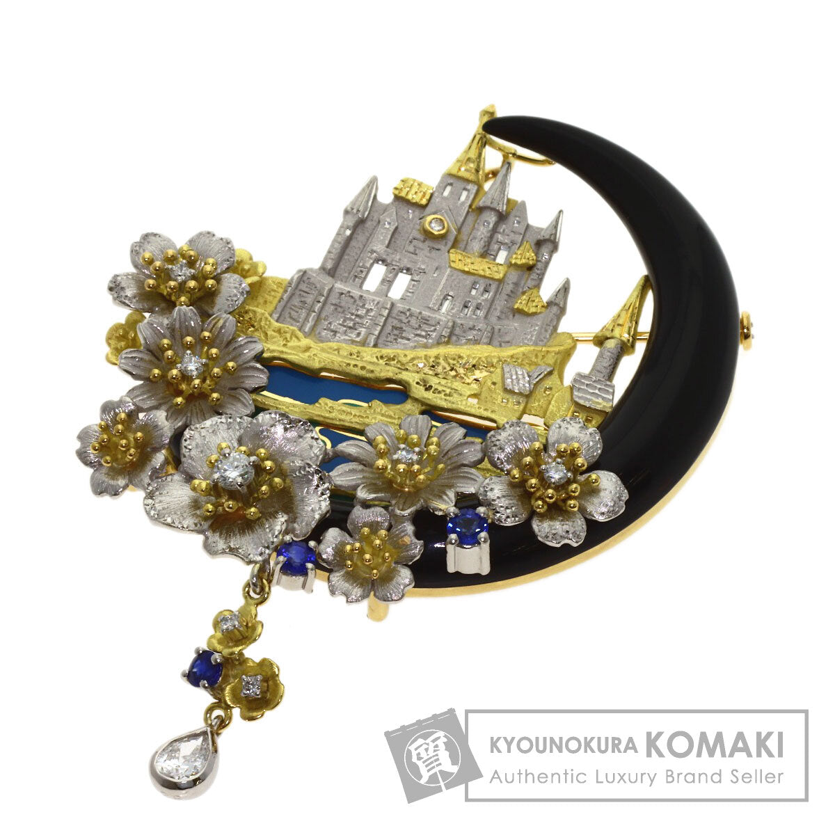NOBUKO ISHIKAWA as Time Mont Saint-Michel Sapphire Diamond Brooch K18 Yellow Gold PT900Ladies [Used]