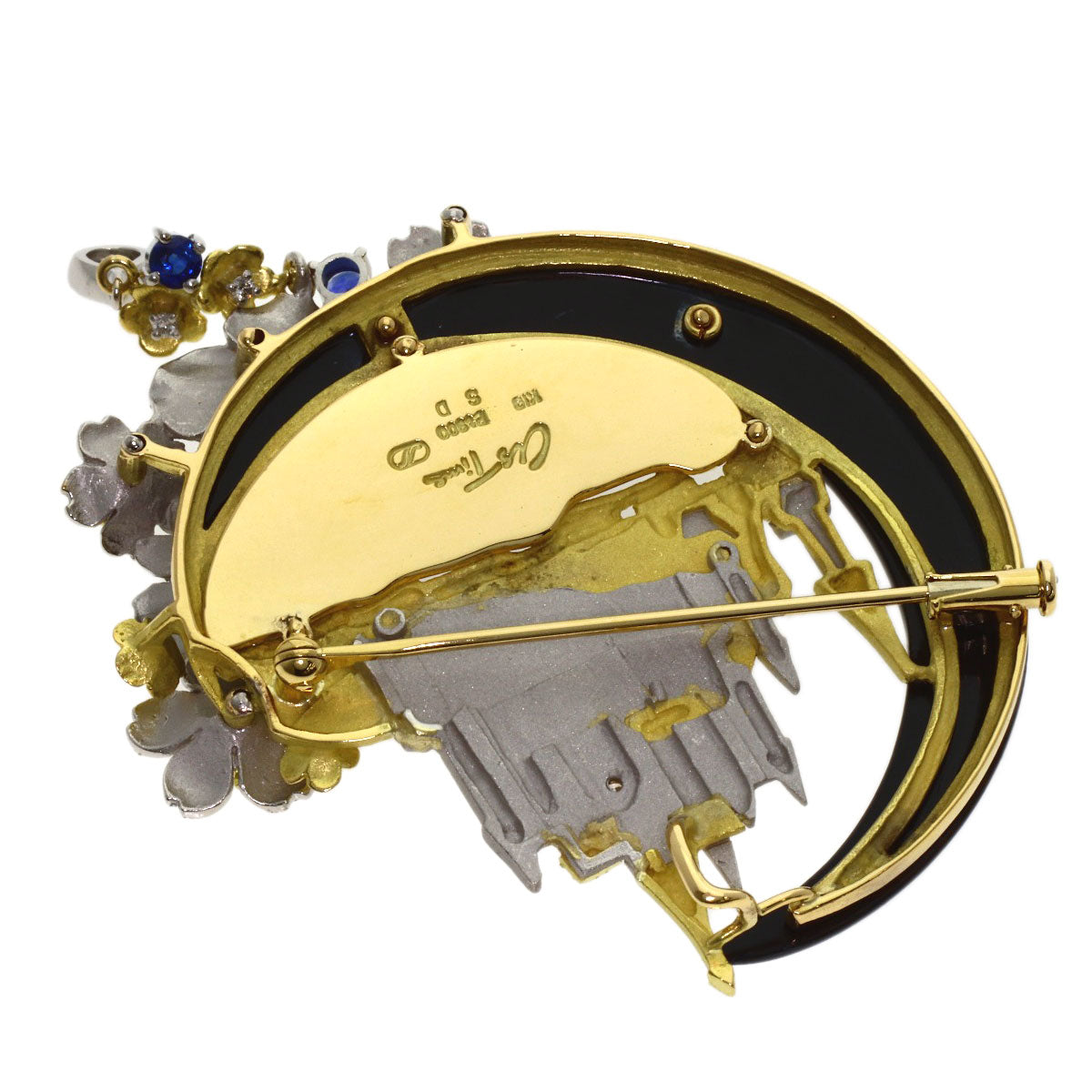 NOBUKO ISHIKAWA as Time Mont Saint-Michel Sapphire Diamond Brooch K18 Yellow Gold PT900Ladies [Used]