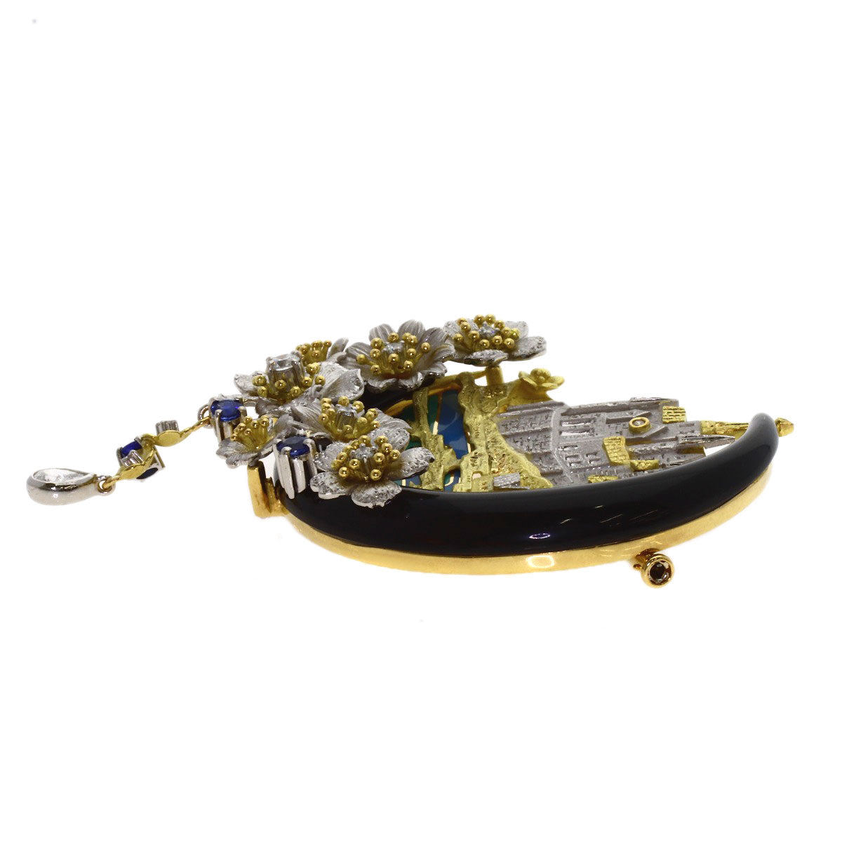 NOBUKO ISHIKAWA as Time Mont Saint-Michel Sapphire Diamond Brooch K18 Yellow Gold PT900Ladies [Used]