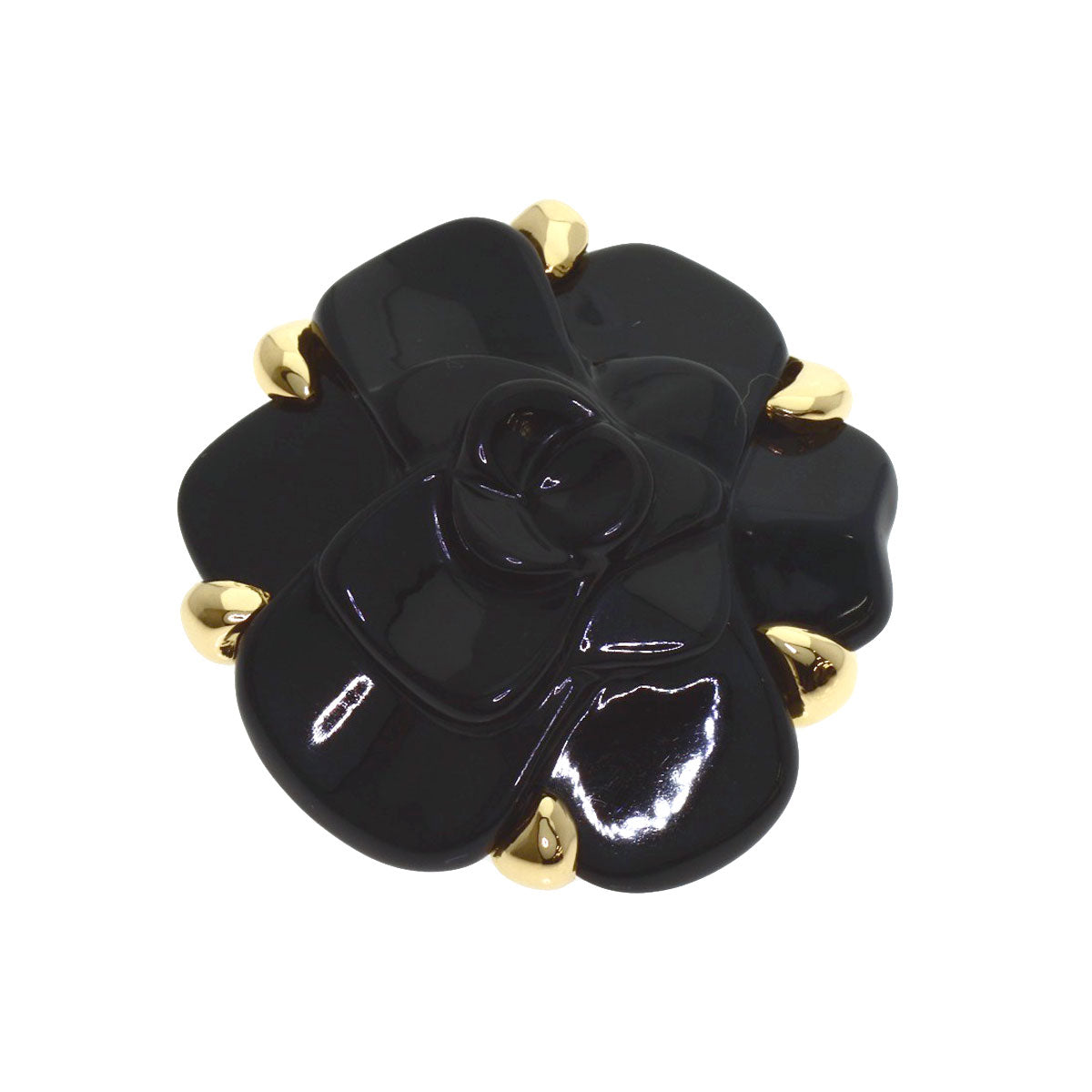 CHANEL Camellia Onyx Pendant top K18 Yellow Gold Ladies [Used]