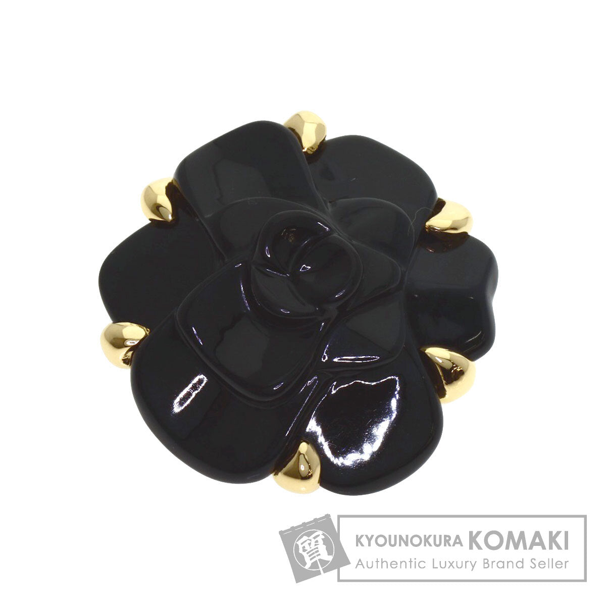 CHANEL Camellia Onyx Pendant top K18 Yellow Gold Ladies [Used]