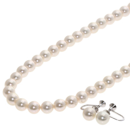 MIKIMOTO Pearl Pearl M Charm Earrings 2-piece set Necklace Silver Ladies [Used]