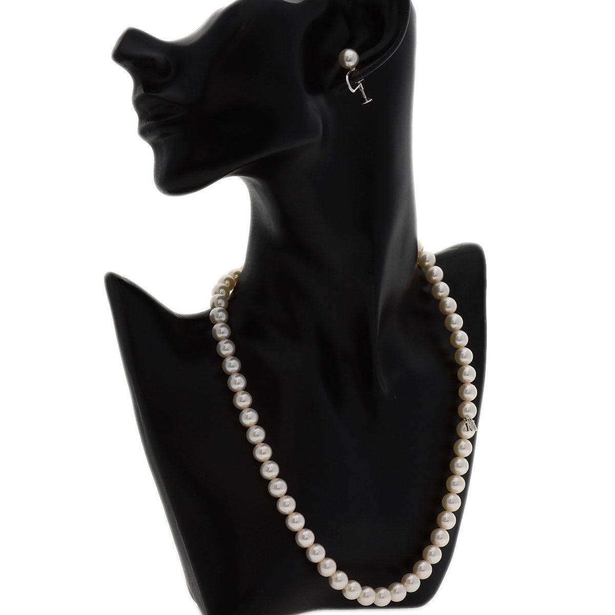 MIKIMOTO Pearl Pearl M Charm Earrings 2-piece set Necklace Silver Ladies [Used]
