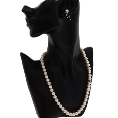 MIKIMOTO Pearl Pearl M Charm Earrings 2-piece set Necklace Silver Ladies [Used]