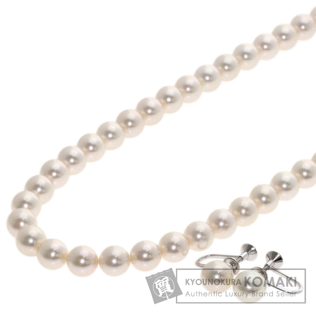 MIKIMOTO Pearl Pearl M Charm Earrings 2-piece set Necklace Silver Ladies [Used]