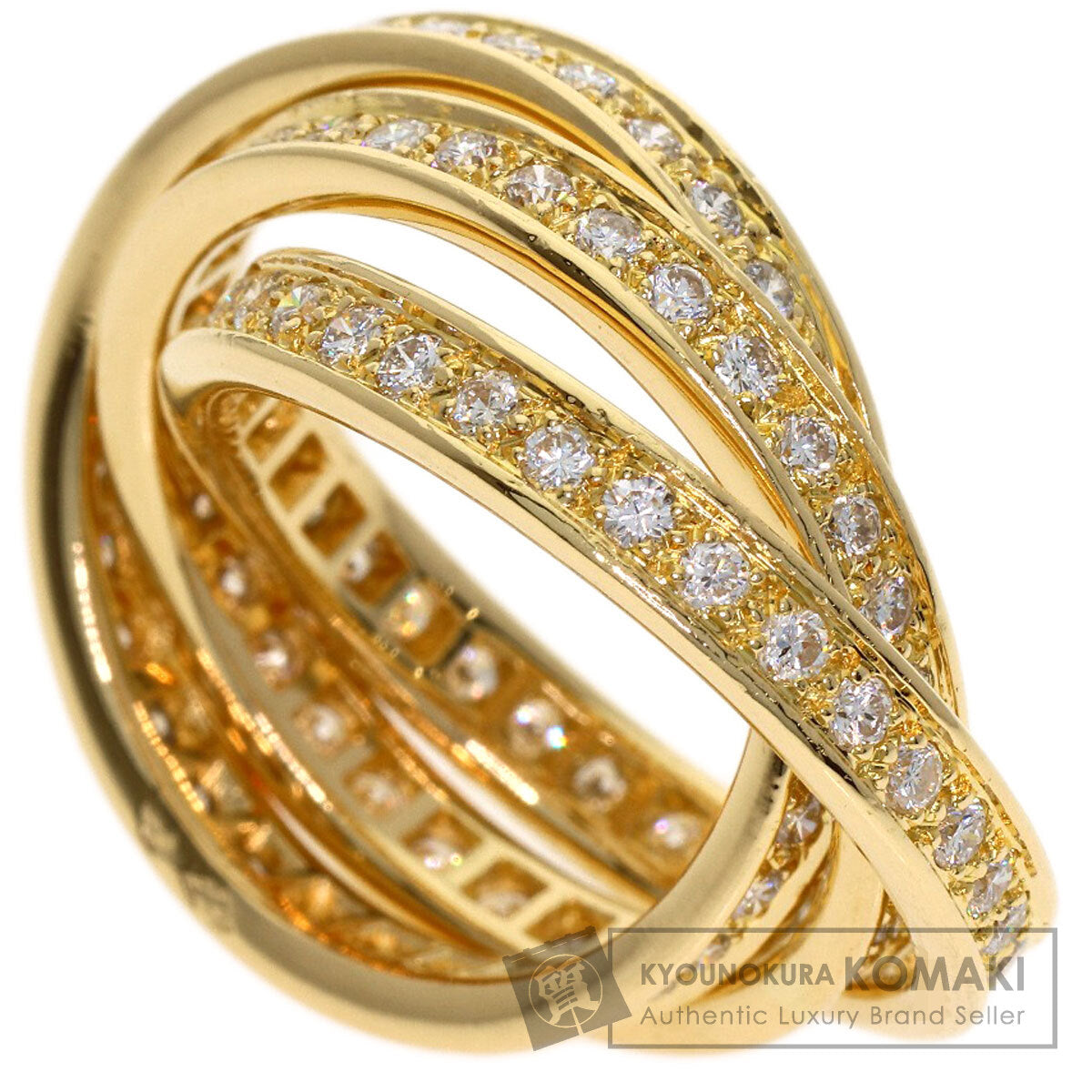 CARTIER Three Bangles Diamond # 54 Ring K18 Yellow Gold Ladies [Used]