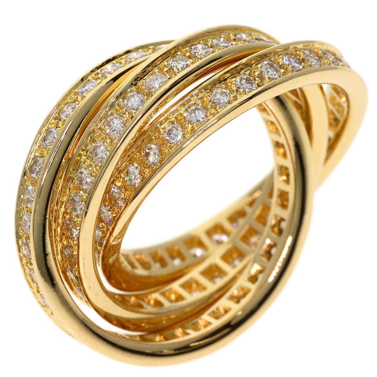 CARTIER Three Bangles Diamond # 54 Ring K18 Yellow Gold Ladies [Used]