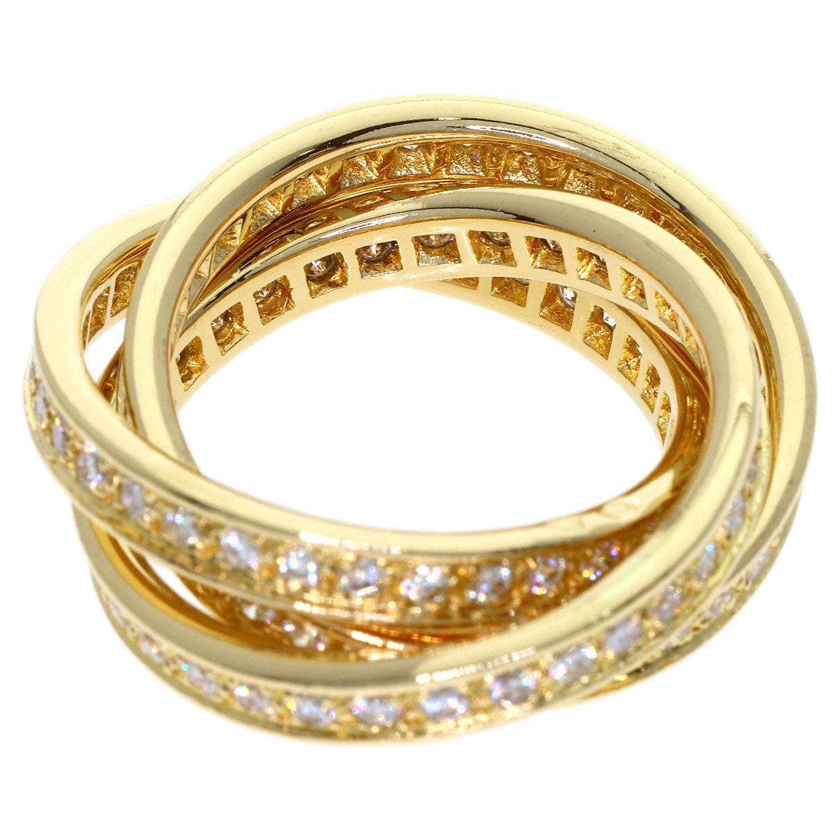 CARTIER Three Bangles Diamond # 54 Ring K18 Yellow Gold Ladies [Used]
