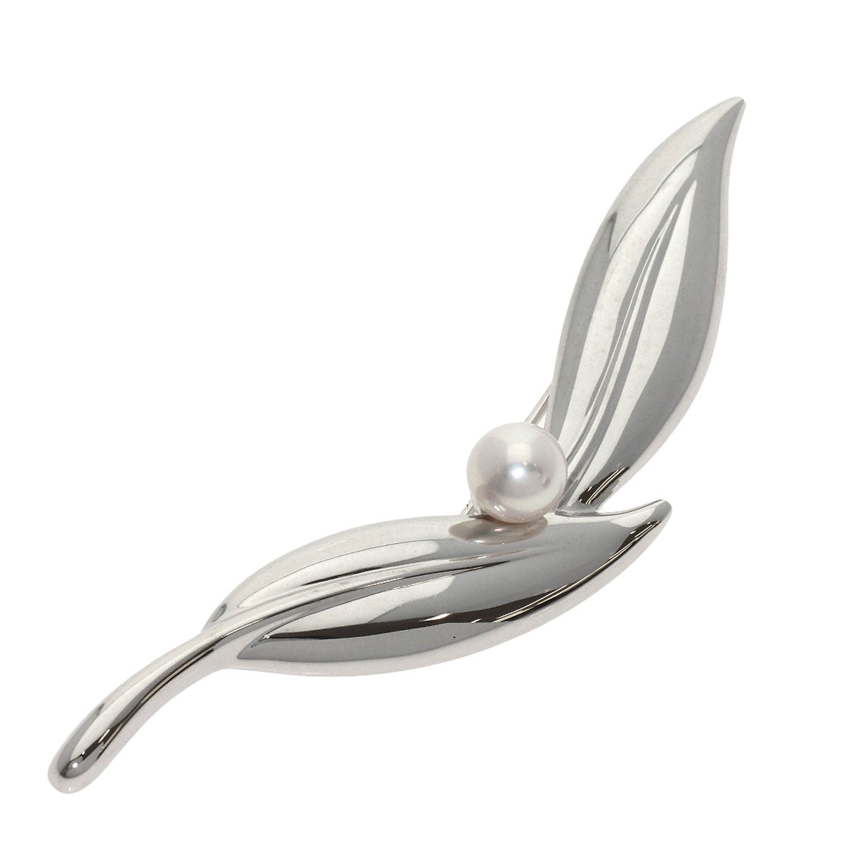 MIKIMOTO Leaf motif Pearl Pearl Brooch K18 White Gold Ladies [Used]