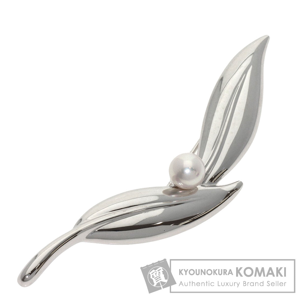 MIKIMOTO Leaf motif Pearl Pearl Brooch K18 White Gold Ladies [Used]