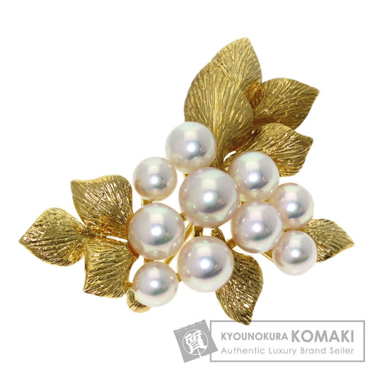 MIKIMOTO Leaf motif Akoya pearl Brooch K18 Yellow Gold Ladies [Used]