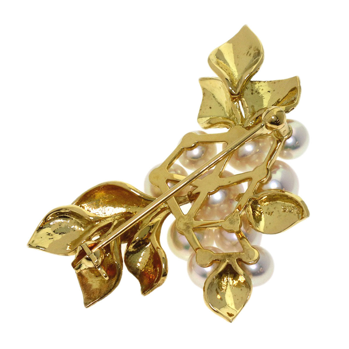 MIKIMOTO Leaf motif Akoya pearl Brooch K18 Yellow Gold Ladies [Used]
