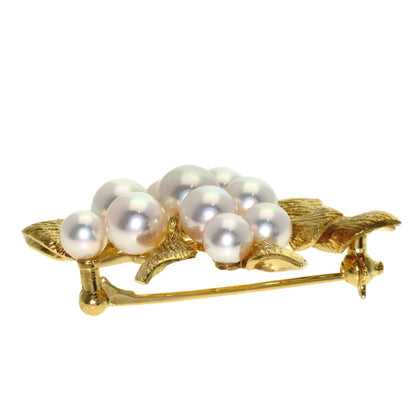 MIKIMOTO Leaf motif Akoya pearl Brooch K18 Yellow Gold Ladies [Used]