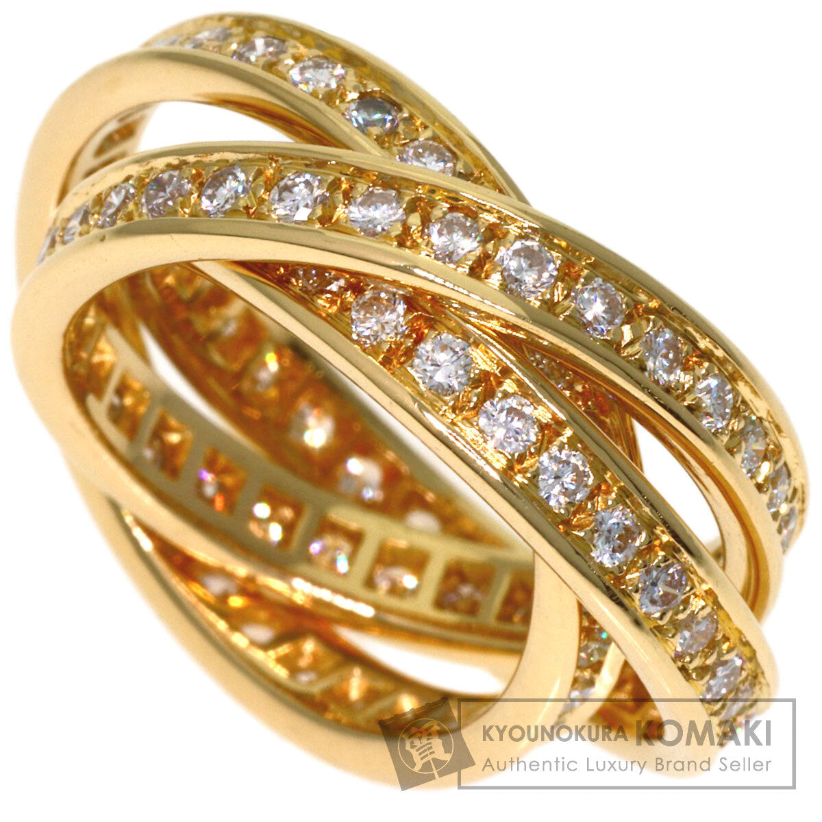 CARTIER Three Bangles Diamond #50 Ring K18 Yellow Gold Ladies [Used]