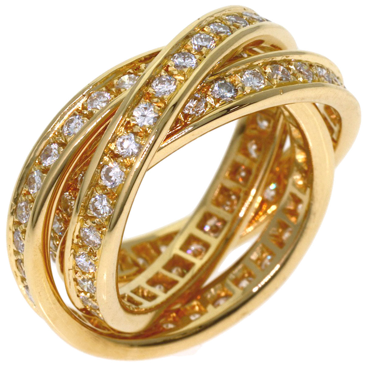 CARTIER Three Bangles Diamond #50 Ring K18 Yellow Gold Ladies [Used]