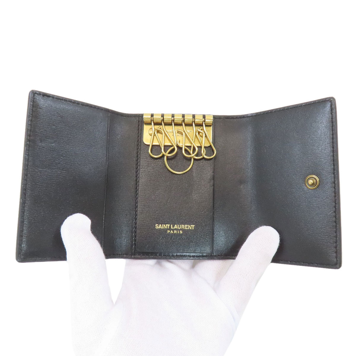 YVES SAINT LAURENT Logo Hardware key holder Leather Ladies [Used]