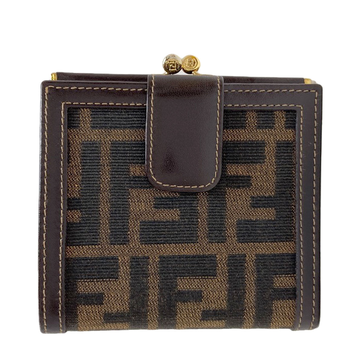 FENDI Zucca pattern Bifold Wallet with Coin Pocket Canvas LeatherLadies [Used]