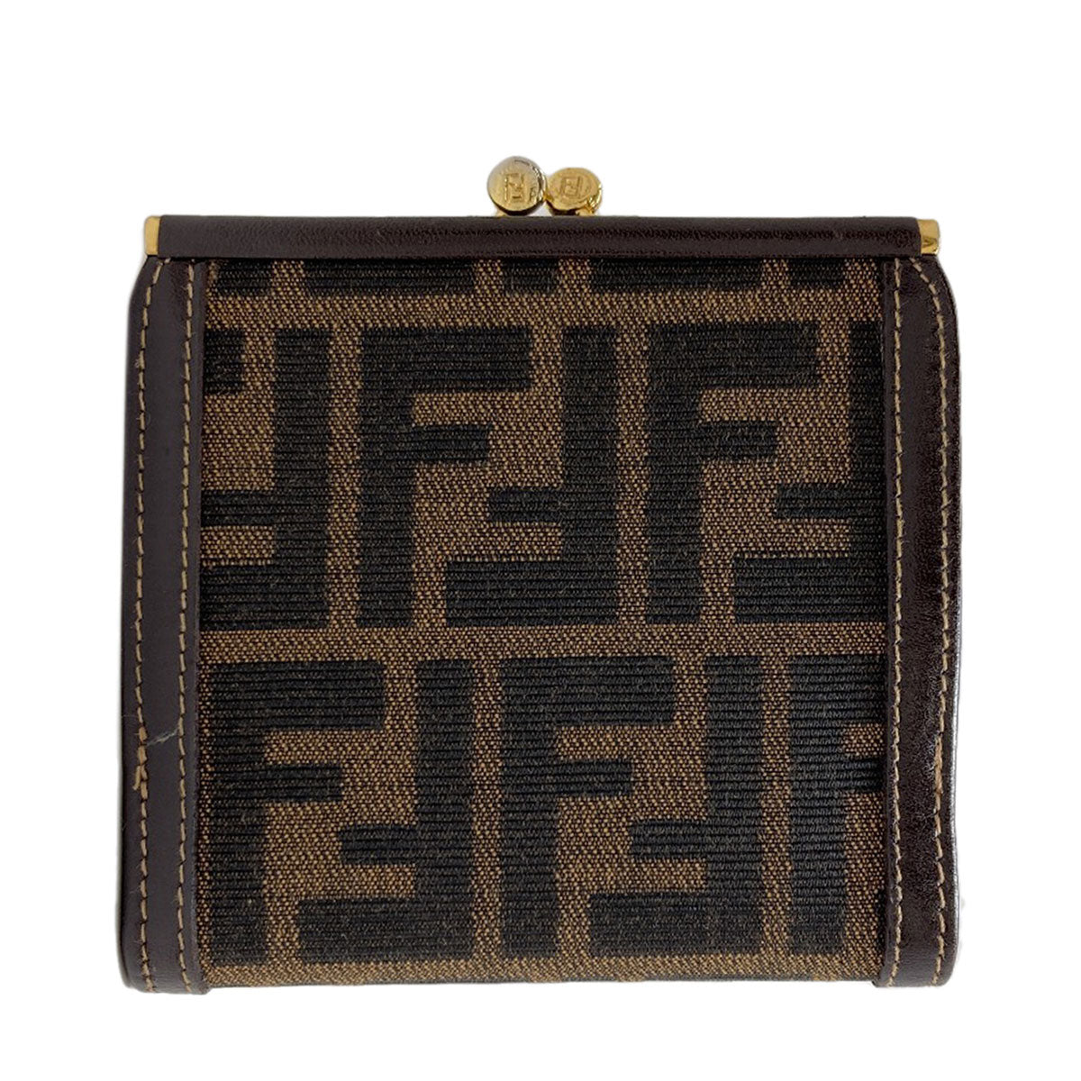 FENDI Zucca pattern Bifold Wallet with Coin Pocket Canvas LeatherLadies [Used]